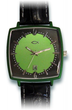 Leder-Armbanduhr "Fisch" - grün