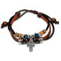 Preview: Lederarmband "Perlen/Kreuz" silber/bordeaux