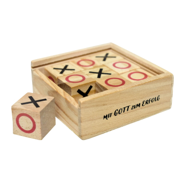 Tic Tac Toe Spiel in Holzbox "Mit Gott zum Erfolg"