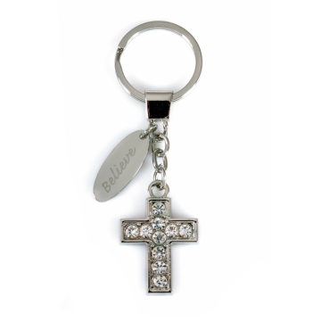 Schlüsselanhänger "Kreuz/Believe" - mit Strass