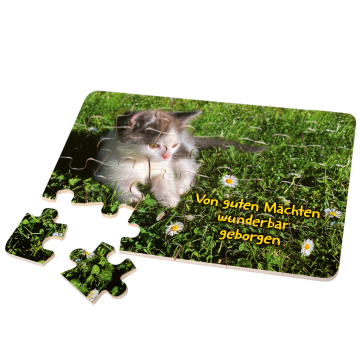 Holz-Puzzle - Katzenbaby "Von guten Mächten wunderbar geborgen"