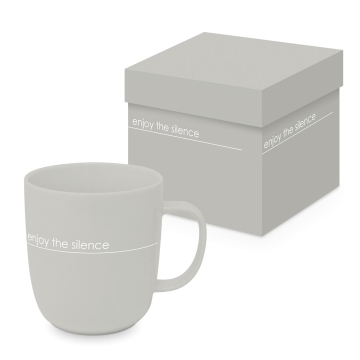 Tasse im Geschenkkarton "enjoy the silence" - Taupe