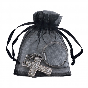 Schlüsselanhänger - Kreuz mit Strasssteinen