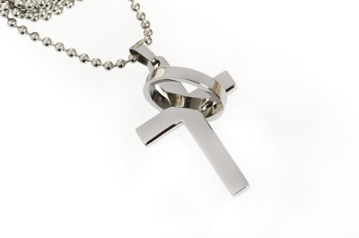 Halskette mit Anhänger "Kreuz/Ring" - mit Kugelkette