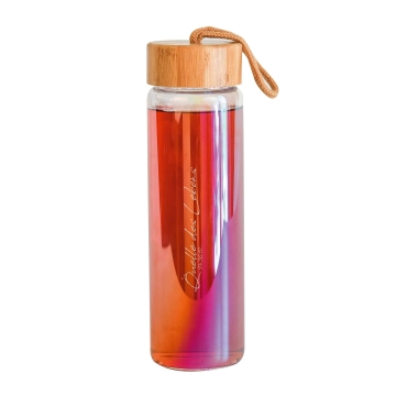 Preview: Glasflasche „Quelle des Lebens Ps 36,10“ - Regenbogendesign