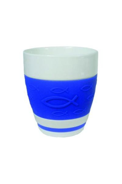 Cappuccino Tasse mit Silikonband - blau