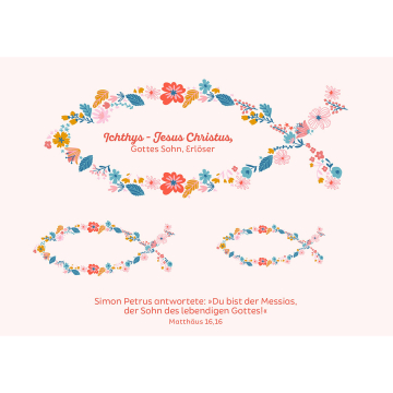 Ichthys-Jesus Christus Fischaufkleber Blumendesign - (4er Set)