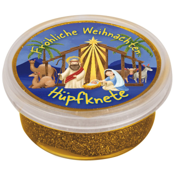Hüpfknete mit Glitzer und Motiv "Weihnachtskrippe" - goldfarben