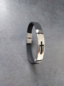 Silikon Armband mit Edelstahleinlage Kreuz (21 cm Umfang)