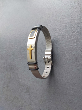 Edelstahl-Armband mit Edelstahl Kreuz Applikation - vergoldet