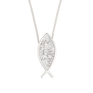 Halskette "White Fish" - Edelstahl mit Kristall-Steinen