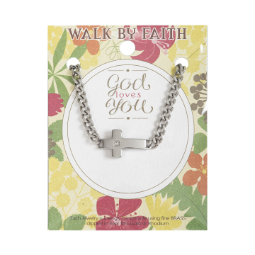 Preview: Armband Kreuz mit Stein - silberfarben