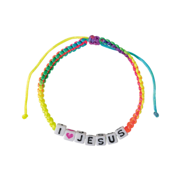 Textil-Armband mit Würfelbuchstaben "I love Jesus"