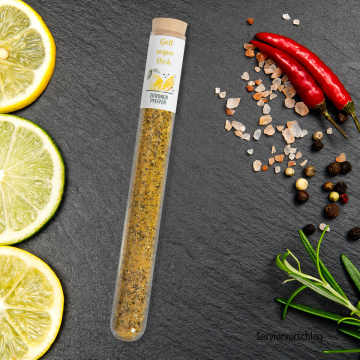 Gewürzmischung Zitronen Pfeffer im XL-Röhrchen "Gott segne Dich"
