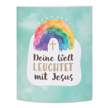 LED-Dekoleuchte "Deine Welt leuchtet mit Jesus" - Regenbogen