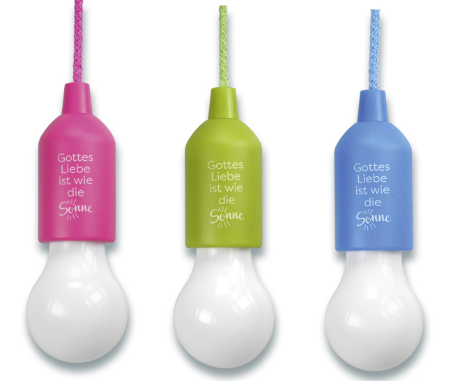 LED-Lampe zum Aufhängen "Gottes Liebe ist wie die Sonne"