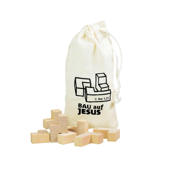 Würfelpuzzle aus Holz "Bau auf Jesus"
