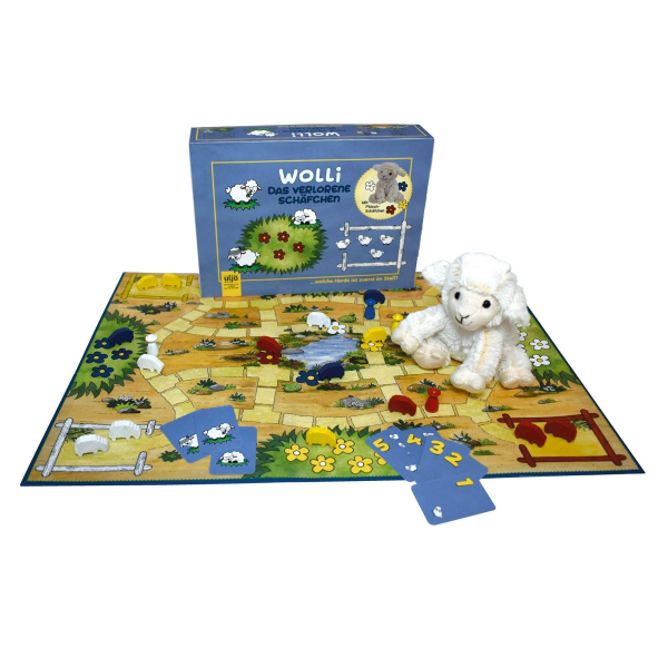 Brettspiel mit Plüschtier „Wolli, das verlorene Schäfchen“