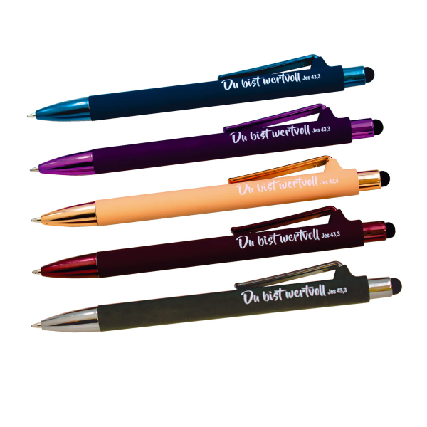 Kugelschreiber Soft mit Touch-Pen "Du bist wertvoll Jes. 43,4"
