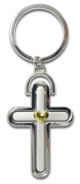 Schlüsselanhänger "Kreuz mit goldenes Herz"