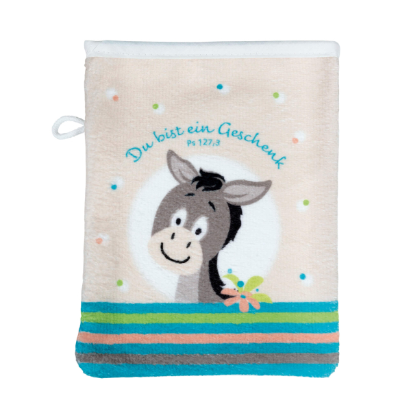 Waschhandschuh für Kinder - Esel Felix "Du bist ein Geschenk"