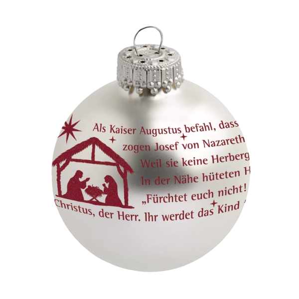 Christbaumkugel „Weihnachtsgeschichte“ - silberfarbend