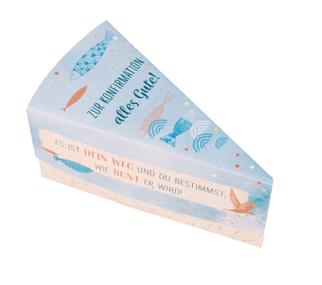 Geschenkschachtel in Kuchenform "Zur Konfirmation alles Gute!"