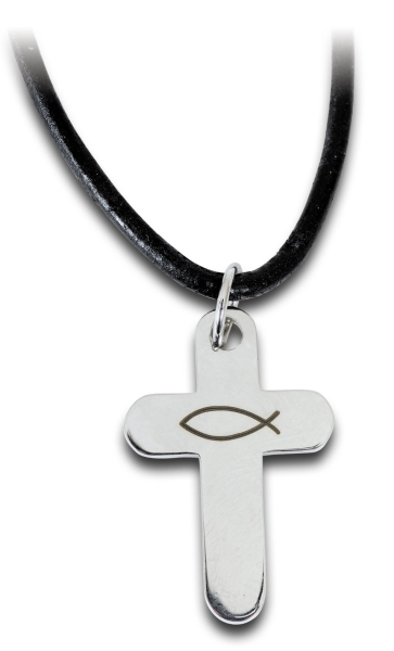 Halskette "Kreuz" - graviertes Fischmotiv