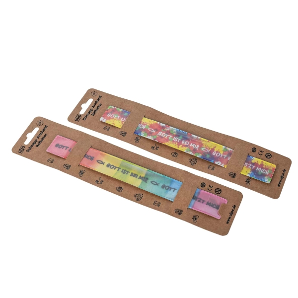 Schnapparmband reflektierend "Gott liebt mich – Gott ist bei mir – Gott beschützt mich“