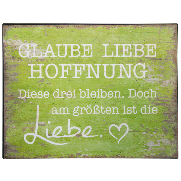 Metall-Schild "Glaube Liebe Hoffnung" - grün
