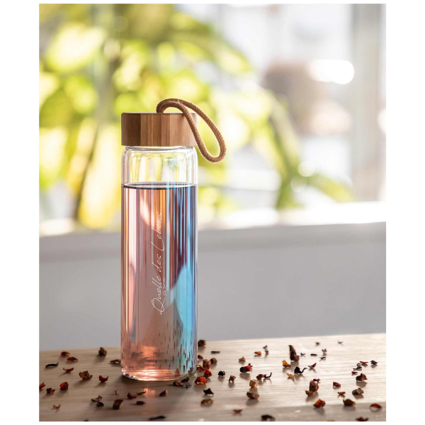 Glasflasche „Quelle des Lebens Ps 36,10“ - Regenbogendesign