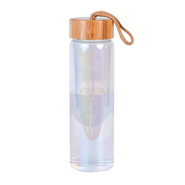 Glasflasche „Quelle des Lebens Ps 36,10“ - Regenbogendesign