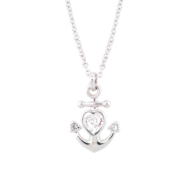 Halskette "Anker" - Rhodium mit Kristallen