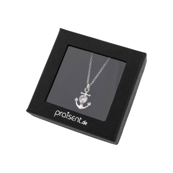 Halskette "Anker" - Rhodium mit Kristallen