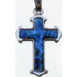 Perlmutt-Kreuz verziert 2 cm - blau