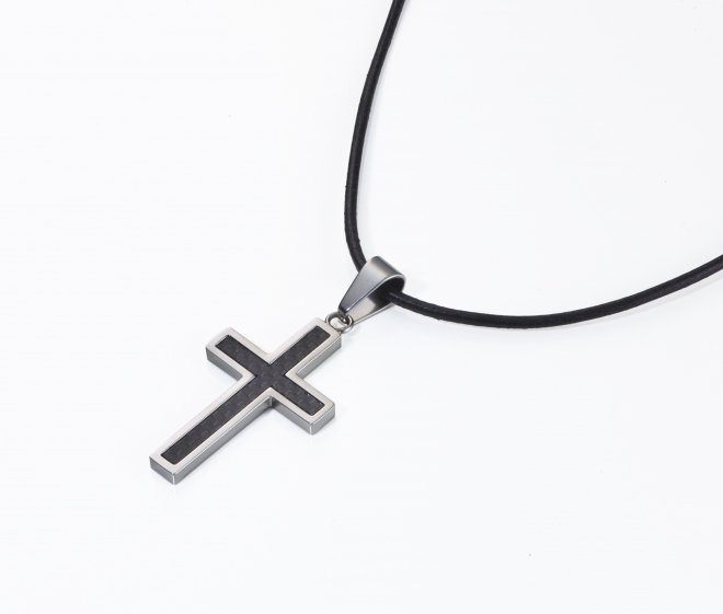 Anhänger "Kreuz mit Carbon" - Edelstahl