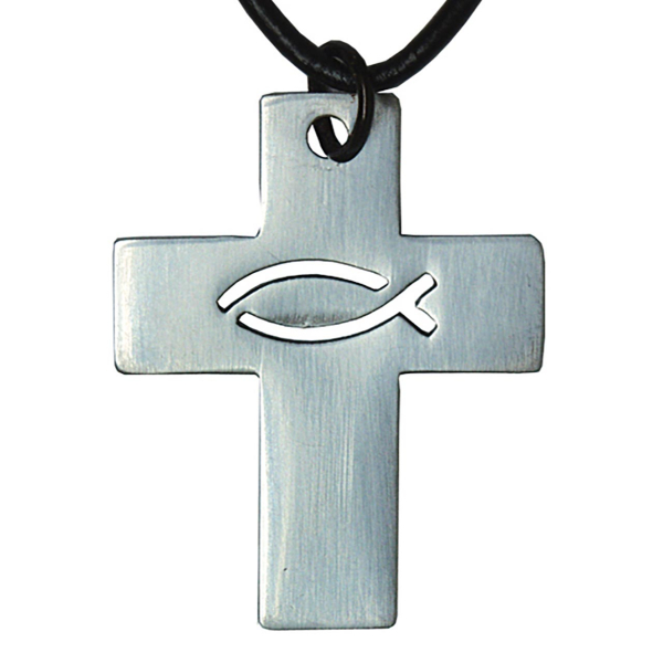 Baumwollband Kreuz mit Ichthys-Fisch-Anhänger