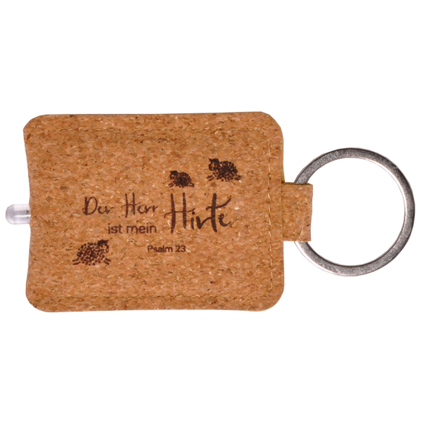 Kork-Schlüsselanhänger mit LED-Taschenlampe "Der Herr ist mein Hirte"