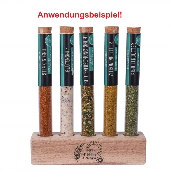 Holzständer für Gewürze - 5er Block "Danket dem Herrn"