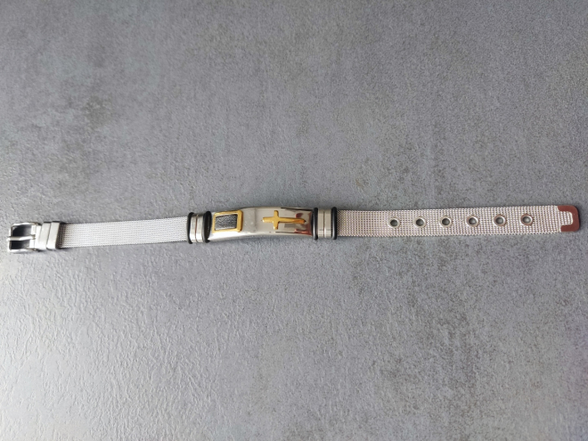 Edelstahl-Armband mit Edelstahl Kreuz Applikation - vergoldet