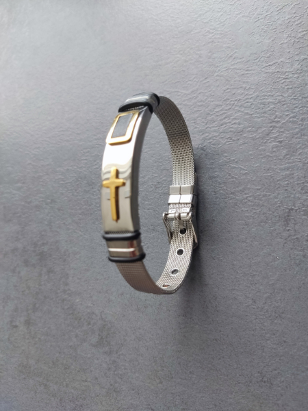 Edelstahl-Armband mit Edelstahl Kreuz Applikation - vergoldet