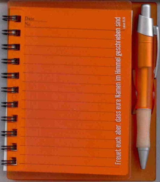 Notizbuch "Freut euch aber, dass eure Namen im Himmel geschrieben sind - orange