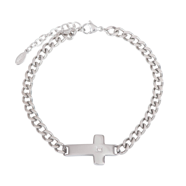 Armband Kreuz mit Stein - silberfarben