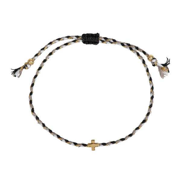 Armband mit Kreuz - Geflochtenes Textil / Schwarz