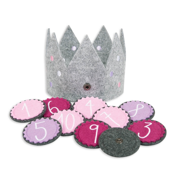 Geburtstagskrone Filz - hellgrau-rosa